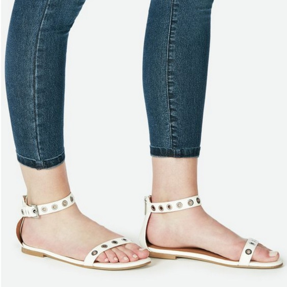 JustFab Shoes - Ankle Strap Flat Sandals Back Zip W/ Metal Details